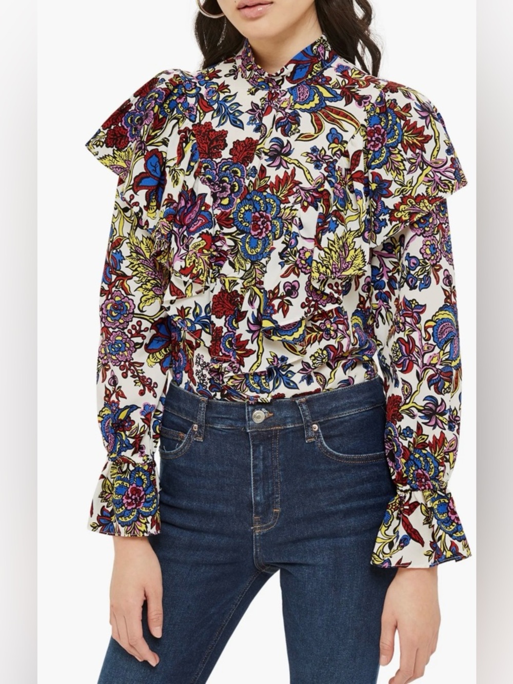 💙♥️ EUC Topshop Rokit Floral Ruffle Blouse